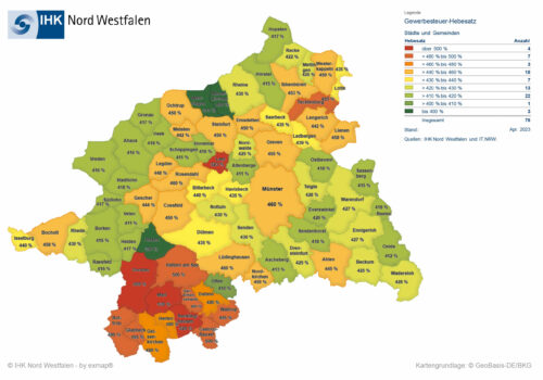 Gewerbesteuer Hebesatz Nordrhein-Westfalen 2023